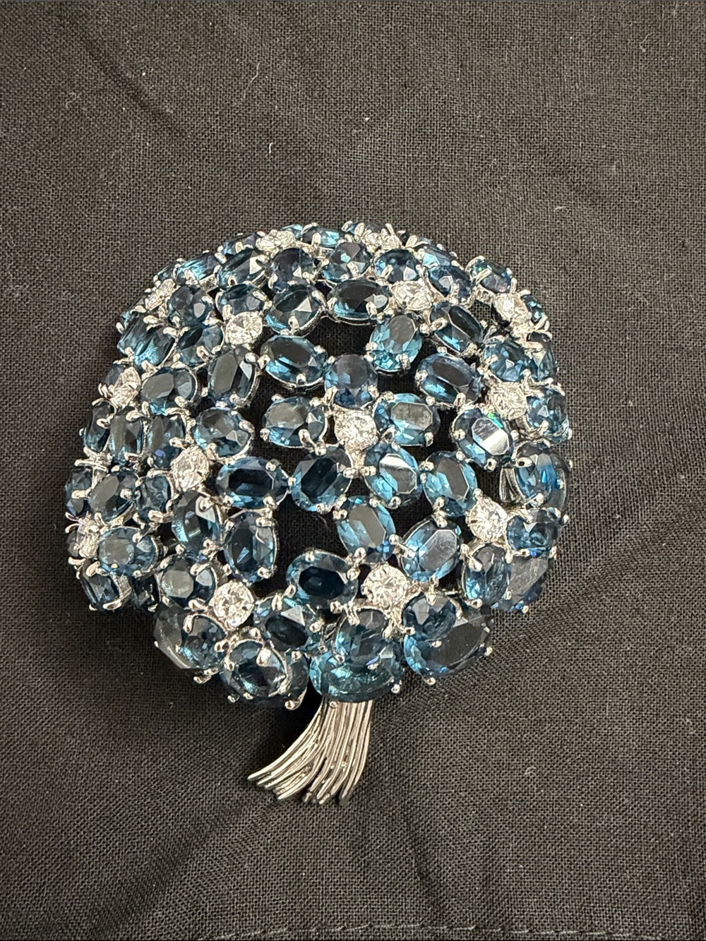 Sterling silver Sparkling Blue Crystal Bouquet Brooch - Women's Jewelry
